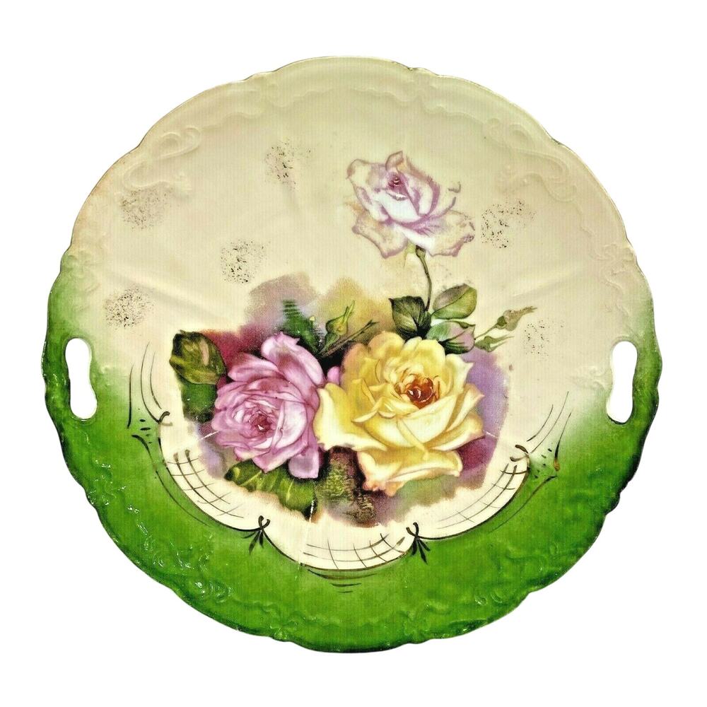 German Decorative Arts Cabinet Display Cake Plate Porcelain Ceramic Floral FLAW